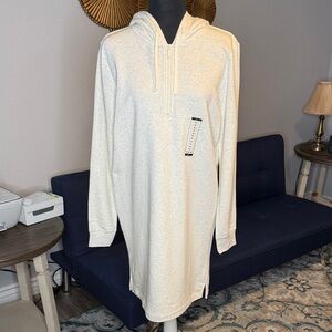 NWT Nike Quarter Zip Cream Feathered Gray Long Sleeve Hooded Sweater Dress Med